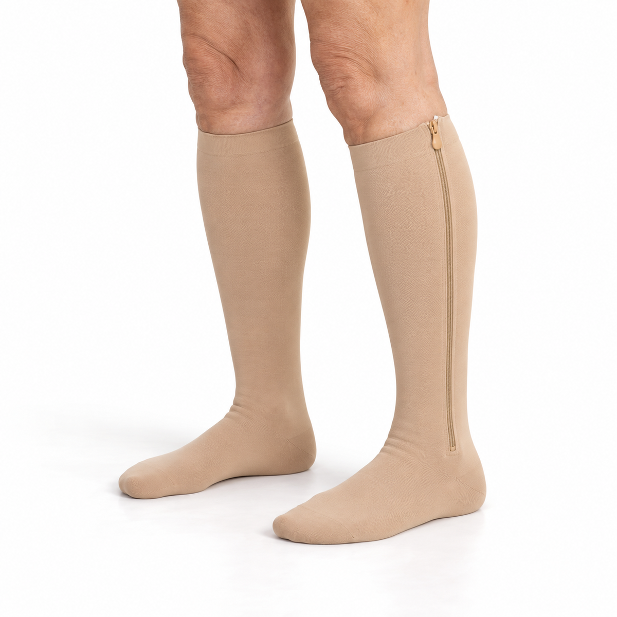 Classic zip-on compression socks in beige, closed toe