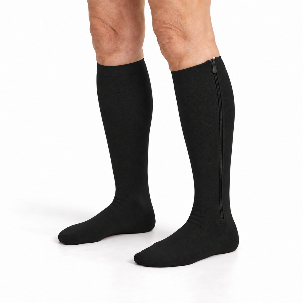 Classic zip-on compression socks in black, closed toe