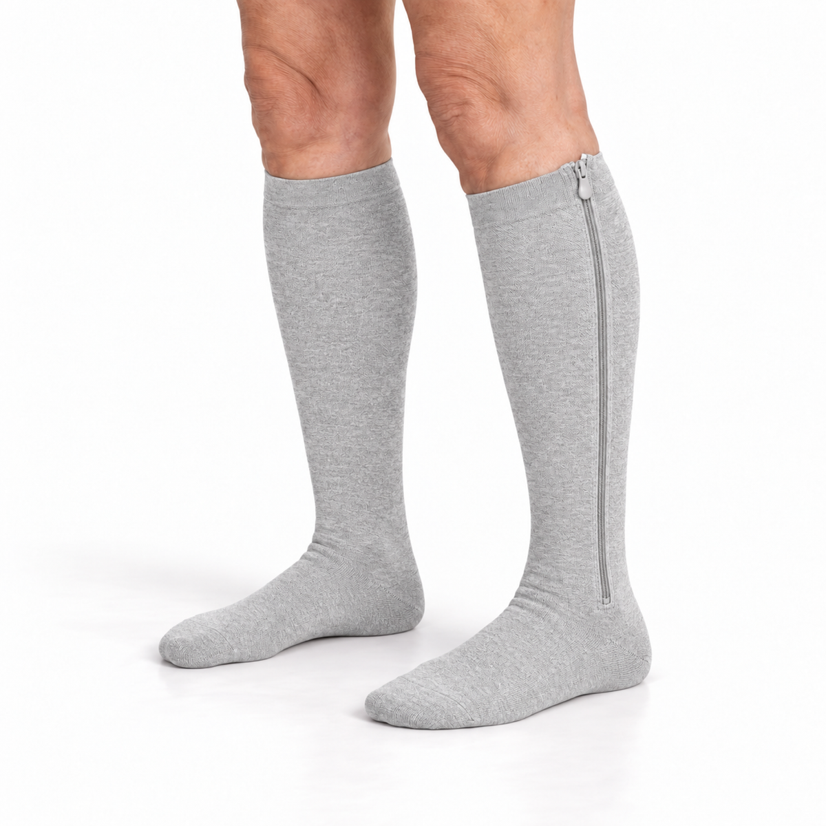 Classic zip-on compression socks in light grey, closed toe
