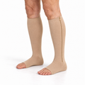 Open-toe zip-on compression socks in beige