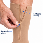 Close-up of the easy-grip zipper and soft fabric backing