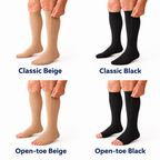 Four options: Classic beige, Classic black, Open-toe beige, Open-toe black