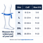 Size guide: measure the widest part of your calf, sizes M to 3XL