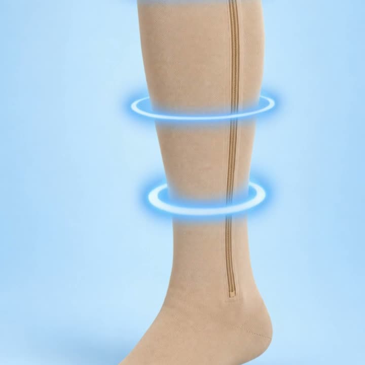 Illustration of a knee-high sock with rings showing compression